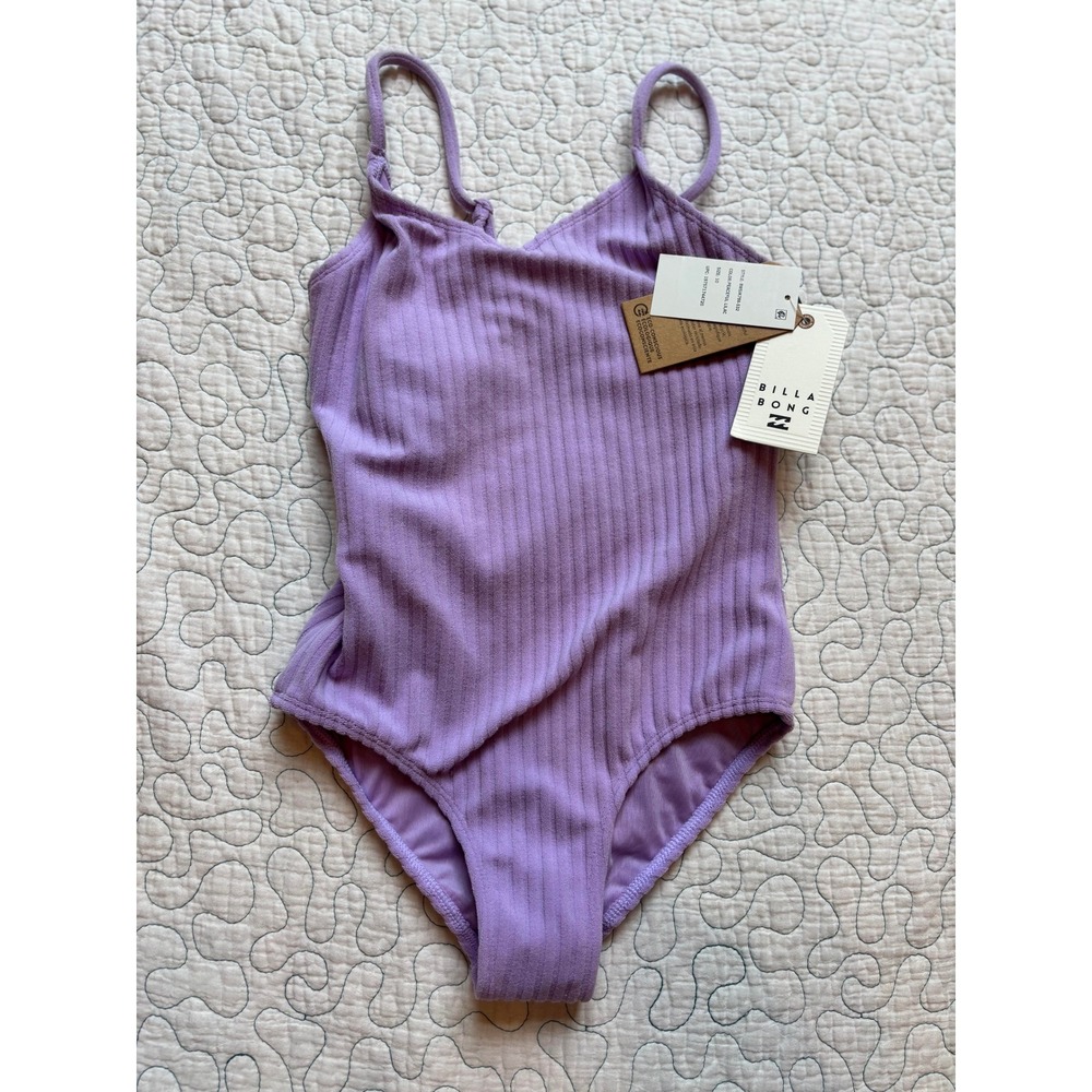 Billabong Girls Peaceful Lilac In The Loop Ribbed One Piece Swimsuit Size 10
